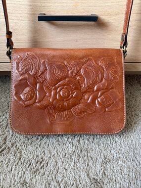Patricia Nash Granada Tooled Leather Crossbody Bag Brown Floral Boho Western